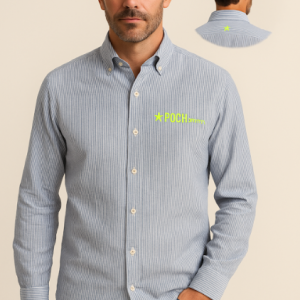 Camisa de lino rayas azul y blancas POCH GARMENTS. 