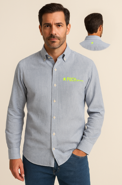 Camisa de lino rayas azul y blancas POCH GARMENTS. 