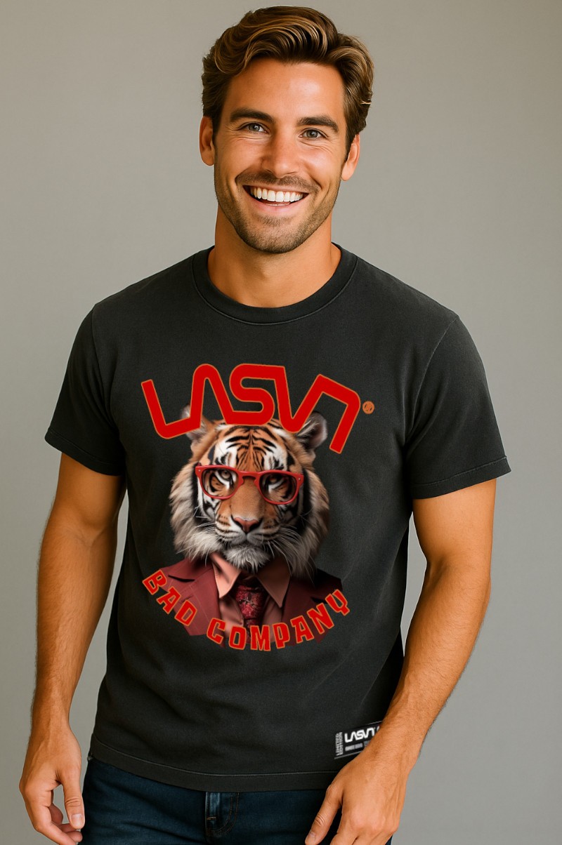 Camiseta Bad Tiger negro desgastado LASAL.