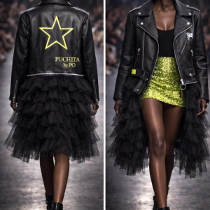 Cazadora Biker efecto piel con tul y estrella bordada PUCHITA BY PO.