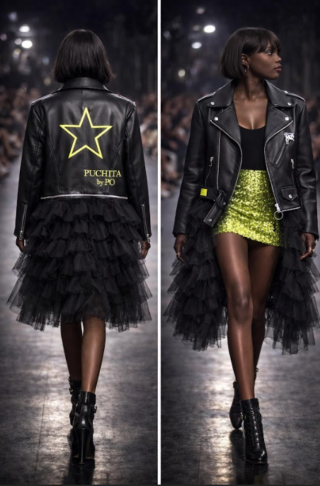 Cazadora Biker efecto piel con tul y estrella bordada PUCHITA BY PO.