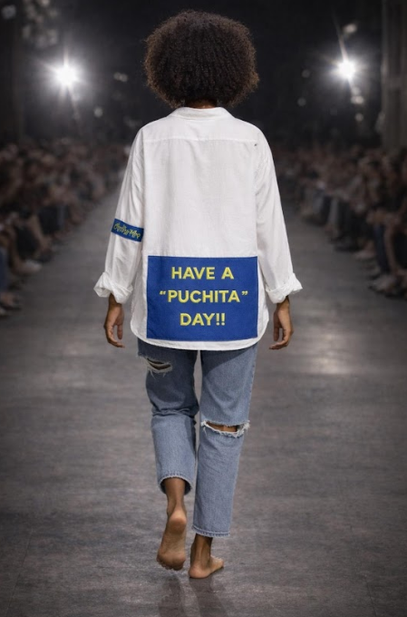 Camisa oversize blanca "Have a Puchita day" detalle azul PUCHITA BY PO.